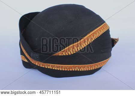 Blangkon Hitam Or Black Blangkon A Traditional Hat Javanese Men. Isolated On White Background