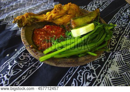 Nasi Tempong Or Sego Tempong Is Traditional Food From Banyuwangi, Indonesia Made From Rice, Traditio