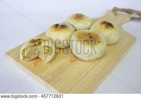 Bakpia Cake Is Indonesia-china Traditional Food From Yogyakarta. Isolated On White Background. Bakpi