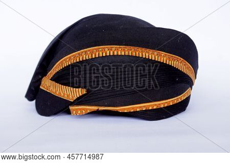 Blangkon Hitam Or Black Blangkon A Traditional Hat Javanese Men. Isolated On White Background