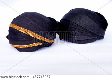 Blangkon Hitam Or Black Blangkon A Traditional Hat Javanese Men. Isolated On White Background