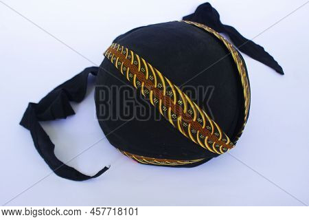 Blangkon Hitam Or Black Blangkon A Traditional Hat Javanese Men. Isolated On White Background