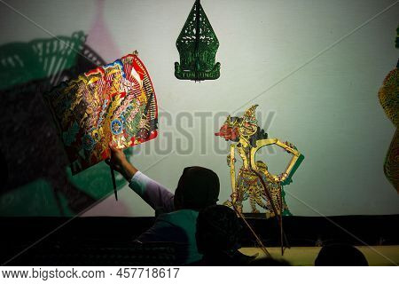 Wayang Kulit Or Shadow Puppets From Java, Indonesia Puppet Show By Dalang Or Puppeteer . Wayang Made