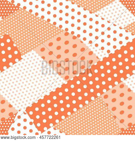 Oramge Polka Dots Patchwork Abstract Seamless Pattern Background.