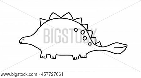 Vector Stylized Cute Monoline Dinosaur Ankylosaurus Isolated On White Background. Kids Dino For Chil