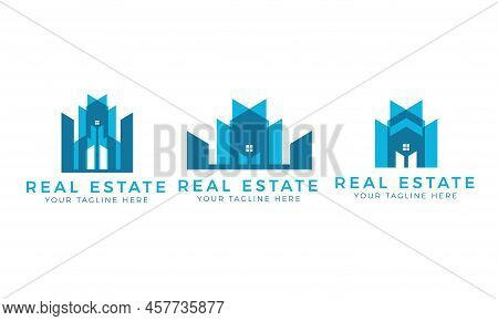Modern Real Estate, Blue Building Design, Style Home Logo Template