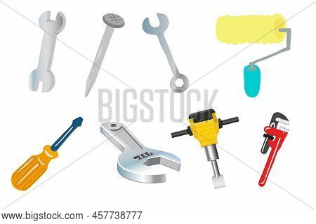 Woodworker Tools Icon. Building And Repair Tools Icons, Construction Tools Kit. Home Remodeling, Car