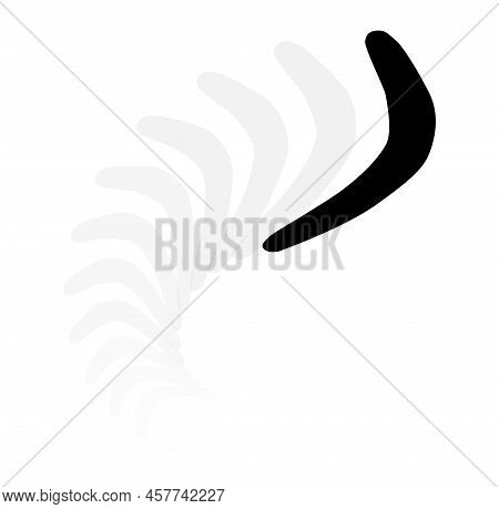 A Typical Aboriginal Boomerang In Silhouetted With Spin Over A White Background
