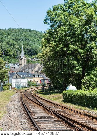 Kordel, Rhineland-palatinate - Germany - 07 26 2020 View Over The Railroad Towards The Village