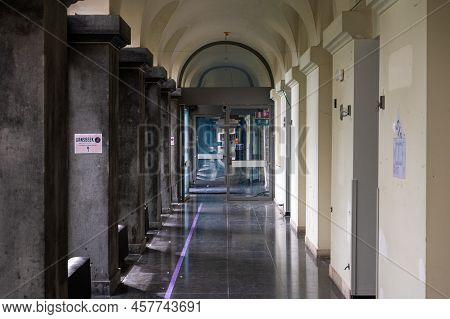 Brussels Old Town, Brussels Capital Region, Belgium - 06 26 2022 - Empty Hallway Of The 19th Century
