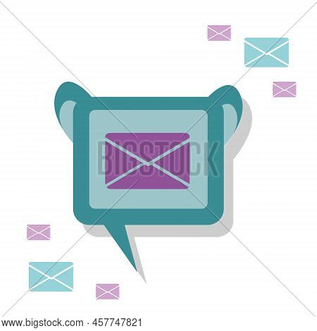 Green Message Icon With Ears. Ferret Ears Icon. Isolated Image On A White Background.