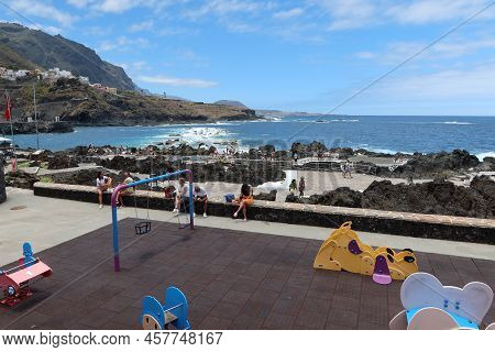Garachico, Tenerife, Canary Islands, Spain, July 6, 2022: Children's Play Area In The El Caleton Nat
