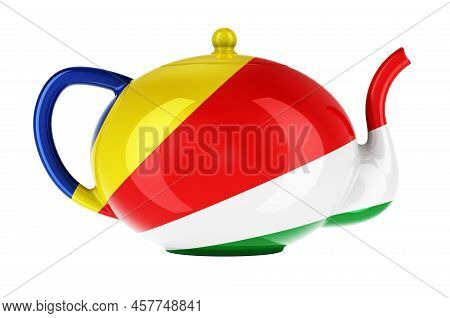 Teapot With Seychelloise Flag, 3d Rendering Isolated On White Background