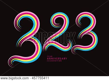 323 Number Design Vector, Graphic T Shirt, 323 Years Anniversary Celebration Logotype Colorful Line,