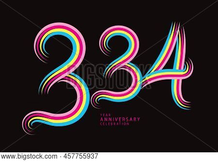 334 Number Design Vector, Graphic T Shirt, 334 Years Anniversary Celebration Logotype Colorful Line,