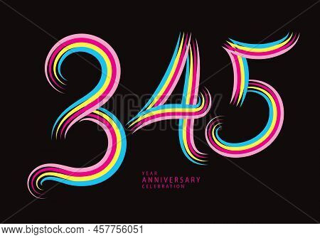 345 Number Design Vector, Graphic T Shirt, 345 Years Anniversary Celebration Logotype Colorful Line,
