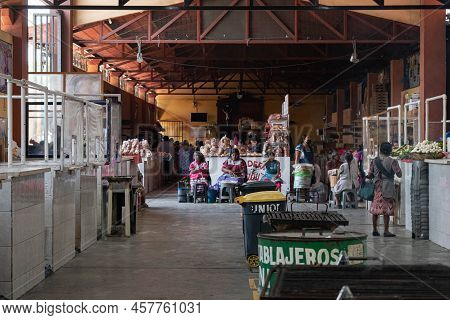 Tlacolula, Oaxaca, Mexico- May 23, 2022: Scene At Interior Of Market With Vendors At Tlacolula, Oaxa