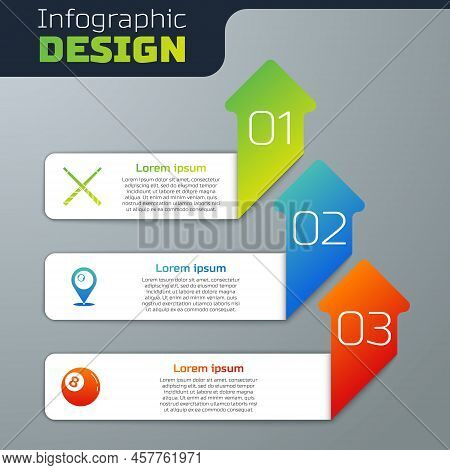 Set Crossed Billiard Cues, Location With Ball And Billiard. Business Infographic Template. Vector
