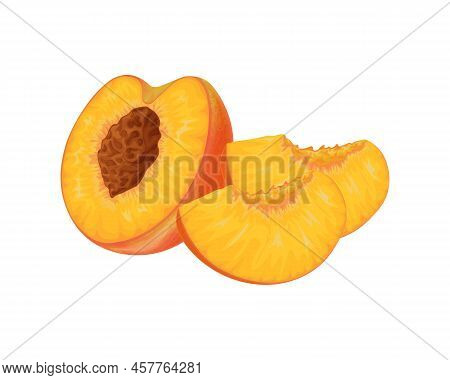 Peach. Image Of A Peach. Ripe Juicy Peach With A Stone. Peach In The Cut. Ripe Fruit. Vegetarian Vit