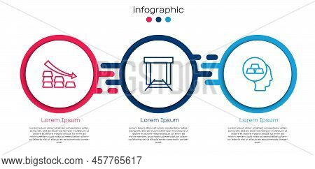 Set Line Falling Arrow With Gold Bars, Gold Mine And . Business Infographic Template. Vector
