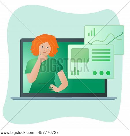 Woman In Online Webinar Conference Or Presentation