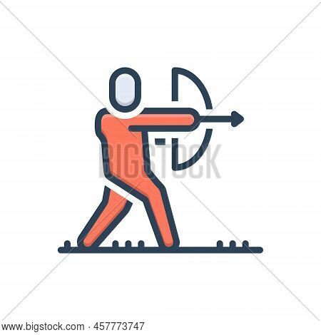 Color Illustration Icon For Hunting Ancient-wooden-bow Trapping Stalker Trapper Fowler Hunter Poachi