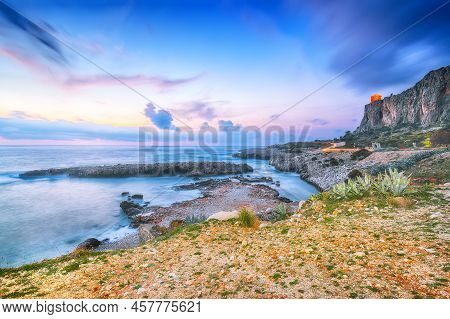 Spectacular Seascape Of Isolidda Beach Near San Vito Cape. Popular Travel Destination Of Monte Cofan