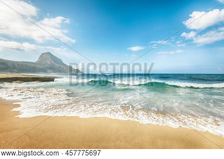 Unbelievable Seascape Of Isolidda Beach Near San Vito Cape. Popular Travel Destination Of Monte Cofa