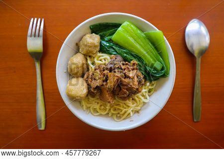 Mie Ayam Or Noodles Chicken Is Traditional Food From Indonesia, Asia Made From Noodle, Chicken, Chic