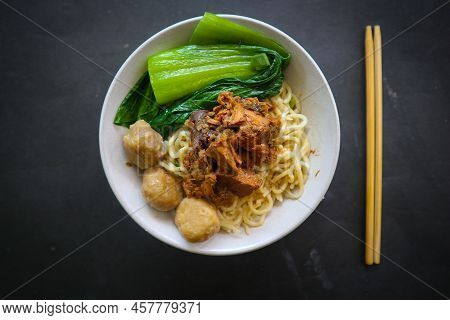 Mie Ayam Or Noodles Chicken Is Traditional Food From Indonesia, Asia Made From Noodle, Chicken, Chic