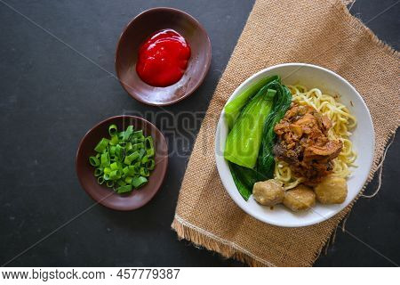 Mie Ayam Or Noodles Chicken Is Traditional Food From Indonesia, Asia Made From Noodle, Chicken, Chic