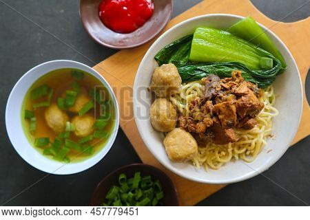 Mie Ayam Or Noodles Chicken Is Traditional Food From Indonesia, Asia Made From Noodle, Chicken, Chic