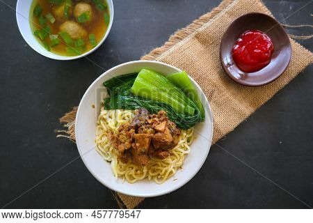 Mie Ayam Or Noodles Chicken Is Traditional Food From Indonesia, Asia Made From Noodle, Chicken, Chic