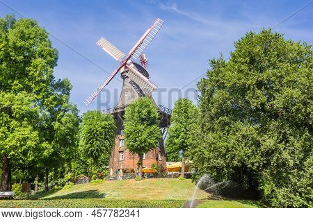 Historic Windmill In The Park In Hanseatic City Bremen, Germany