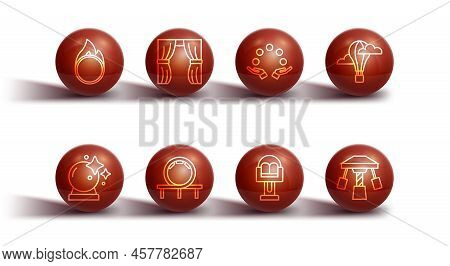 Set Line Circus Fire Hoop, Magic Ball, Hot Air Balloon, Attraction Carousel, Roller Coaster, Curtain