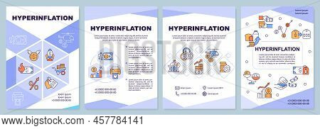 Hyperinflation Blue Brochure Template. Rising Prices. Leaflet Design With Linear Icons. Editable 4 V