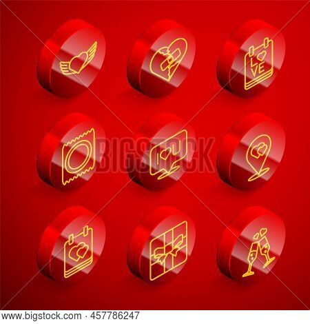 Set Line Heart With Wings, Healed Broken Heart Or Divorce, Calendar February 14, Condom Package, Spe
