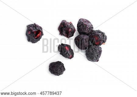 Pile Of Freeze Dried Blueberries On White Background, Top View