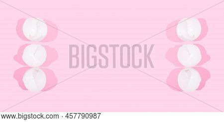 Creative Happy Easter, Food Card, Egg White Shell On A Pink Background.