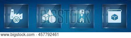 Set Printing House Industry, Basic Geometric Shapes, 3d Printer And . Square Glass Panels. Vector