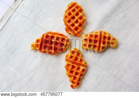 Croissant Waffle Or Croffle With Chocolate Sauce Served In Box And White Background