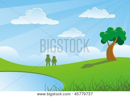 Two people and tree