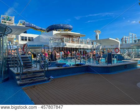 Orlando, Fl Usa-january 8, 2022:  The Main Pool On The Norwegian Cruise Line Ncl  Cruise Ship Escape