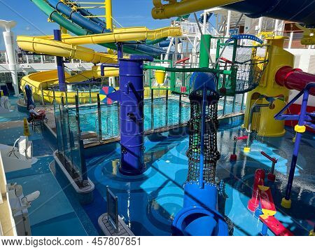 Orlando, Fl Usa-january 8, 2022:  The Family Pool On The Norwegian Cruise Line Ncl  Cruise Ship Esca