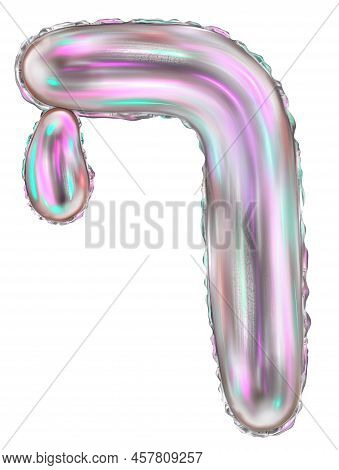 Silver Foil Inflatable Toys Font Hebrew Letters Balloons. 3d Illustration Of A Realistic Letter Pe S