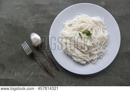 Bihun Or Vermicelli Or  Rice Noodles Or Angel Hair Isolated On Black Background