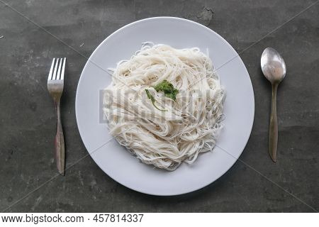 Bihun Or Vermicelli Or  Rice Noodles Or Angel Hair Isolated On Black Background