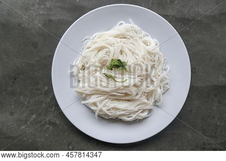 Bihun Or Vermicelli Or  Rice Noodles Or Angel Hair Isolated On Black Background