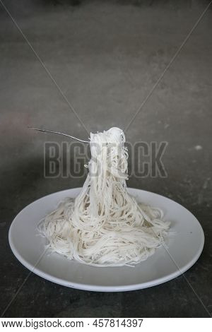 Bihun Or Vermicelli Or  Rice Noodles Or Angel Hair Isolated On Black Background
