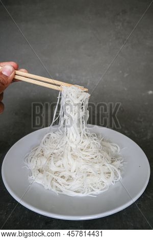 Bihun Or Vermicelli Or  Rice Noodles Or Angel Hair Isolated On Black Background